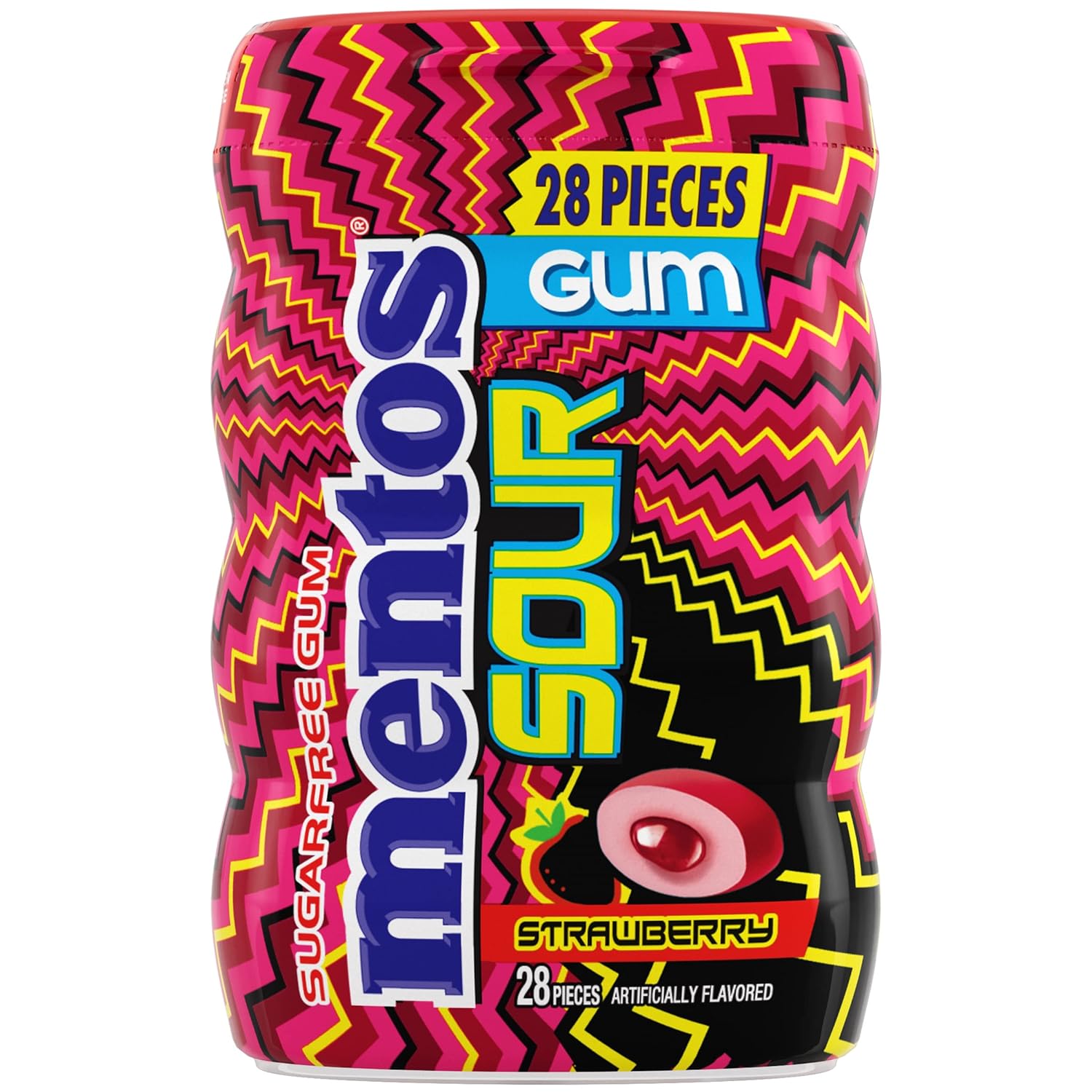 멘토스 자일리톨 함유 SOUR 무설탕 츄잉껌 신 딸기 맛 28P 병(6팩) - 상세 이미지 2