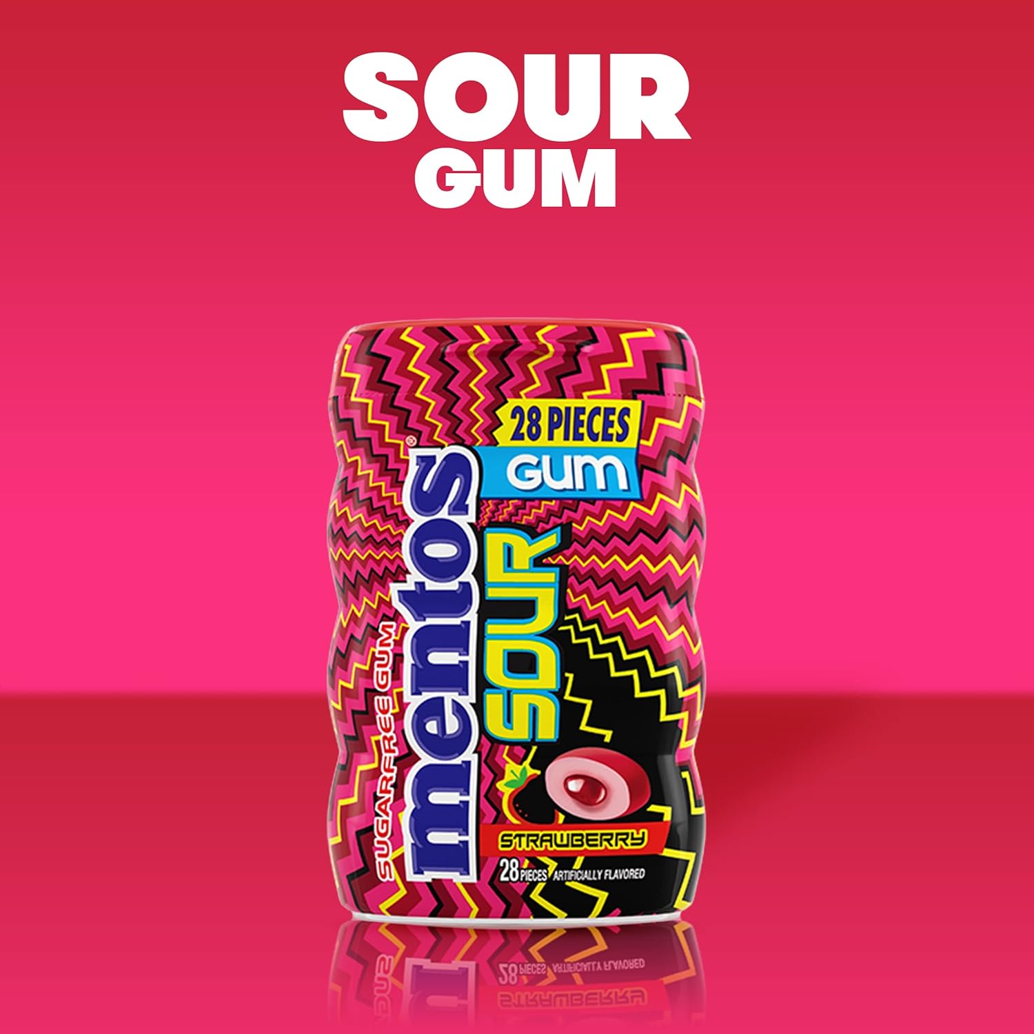 멘토스 자일리톨 함유 SOUR 무설탕 츄잉껌 신 딸기 맛 28P 병(6팩) 이미지 7
