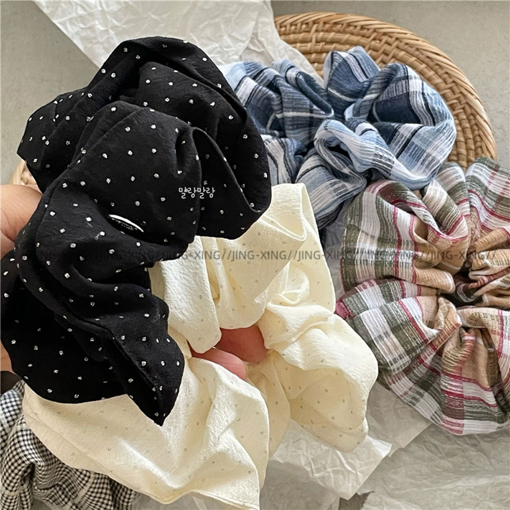 체크 곱창머리끈 데일리 헤어스크런치 예쁜 헤어슈슈 - 상세 이미지 5