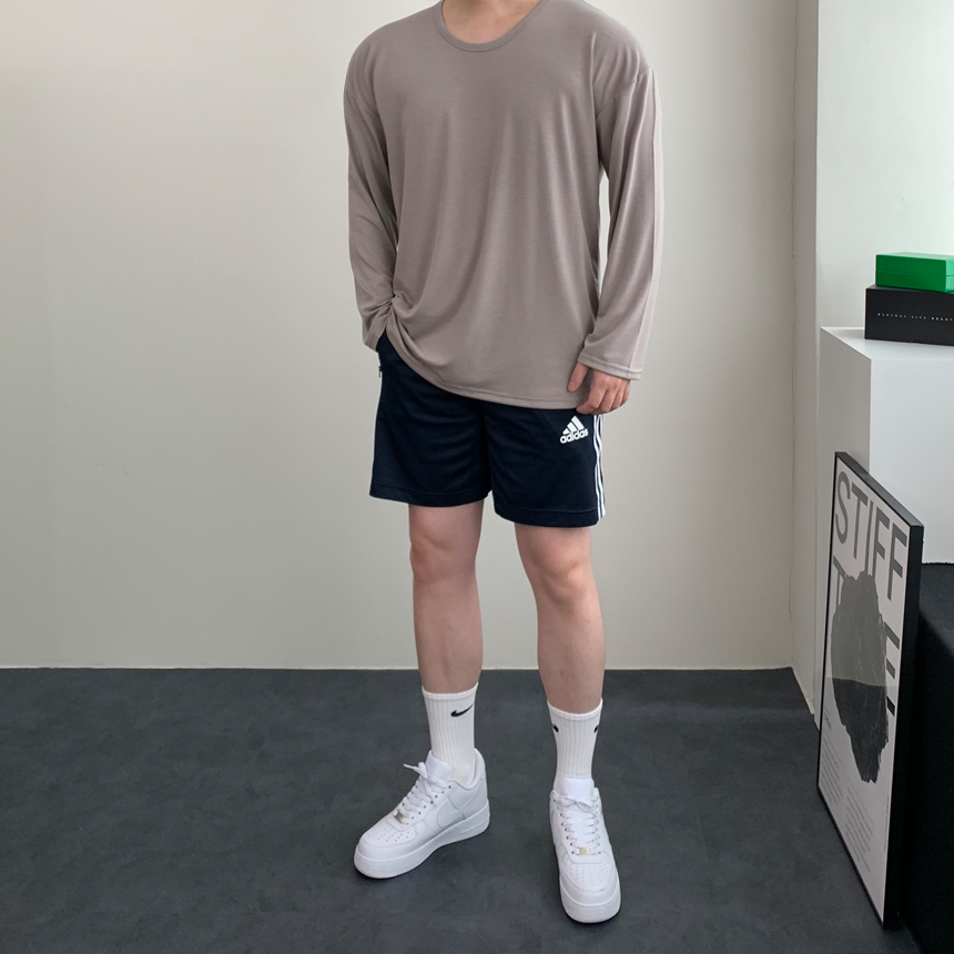 남자 머슬핏 티셔츠 유넥 긴팔 반팔 헬스오버핏 빅 사이즈 어깨넓어보이는 헬창옷 - 상세 이미지 3