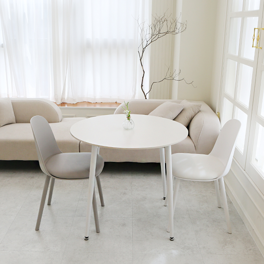 플럼 2인용 세라믹식탁 포세린 화이트 원형 식탁 세트 850 의자 2개
