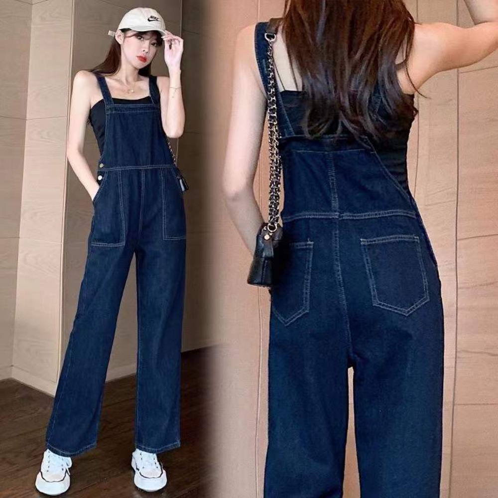 데님 나시 점프수트 멜빵 생지 오버롤 와이드팬츠 캐주얼 데일리 루즈핏 - 상세 이미지 3