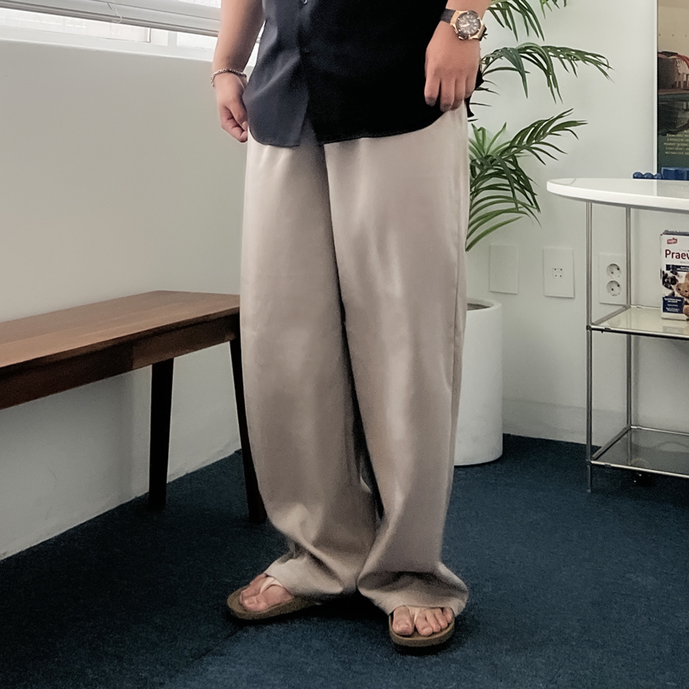 남자 여름 와이드팬츠 쿨 바지 와이드 밴딩 슬랙스 냉장고바지 - 상품 이미지