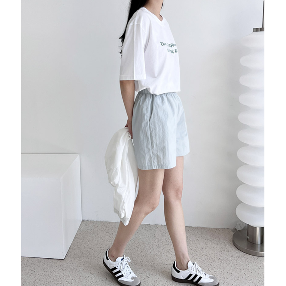 베이지색반바지 여자 바스락 냉장고 3부 고무줄 밴딩 반바지 - 상세 이미지 5