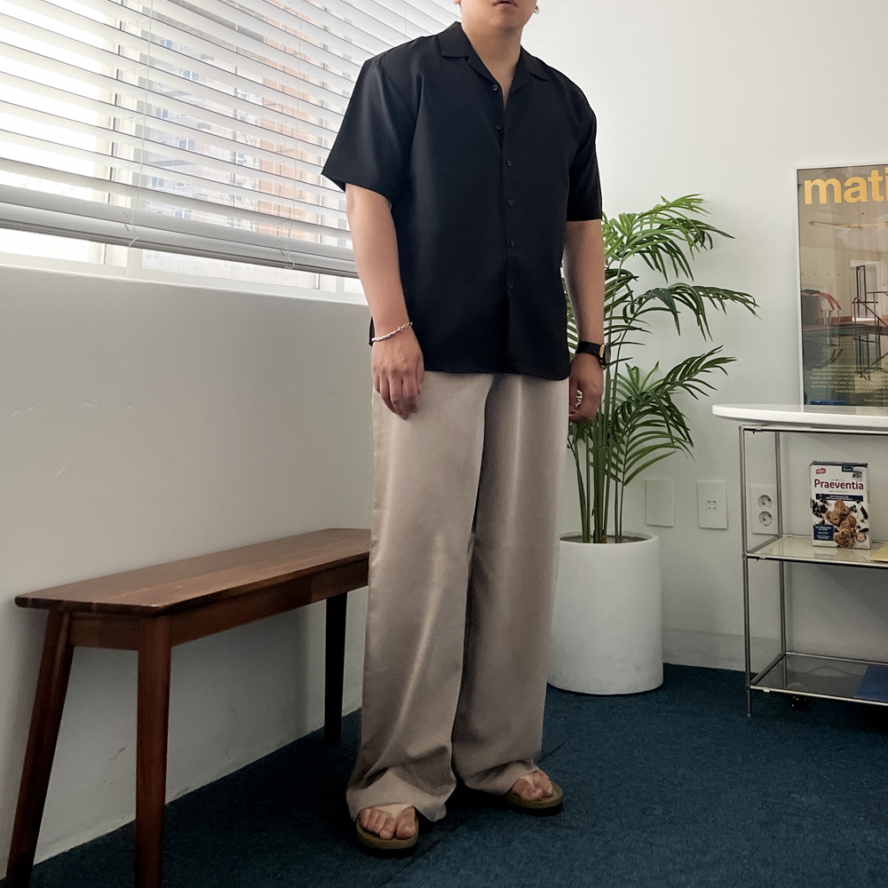 남자 여름 와이드팬츠 쿨 바지 와이드 밴딩 슬랙스 냉장고바지 - 상세 이미지 2