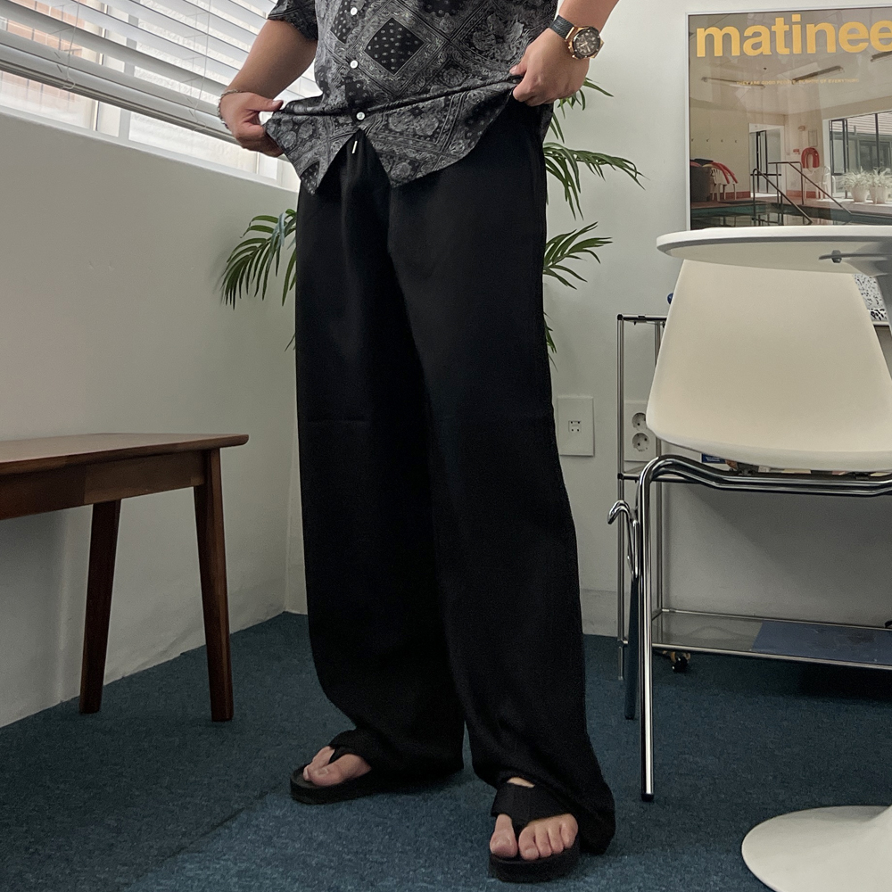 남자 여름 와이드팬츠 쿨 바지 와이드 밴딩 슬랙스 냉장고바지 - 상세 이미지 4