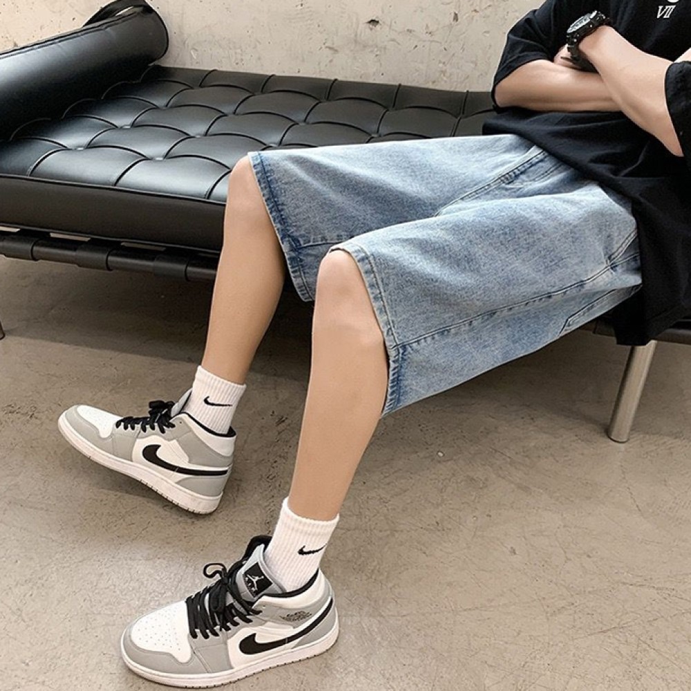 버뮤다 밴딩 데님 팬츠 3size 연청 중청 흑청 와이드핏 청반바지 버뮤다팬츠 - 상품 이미지
