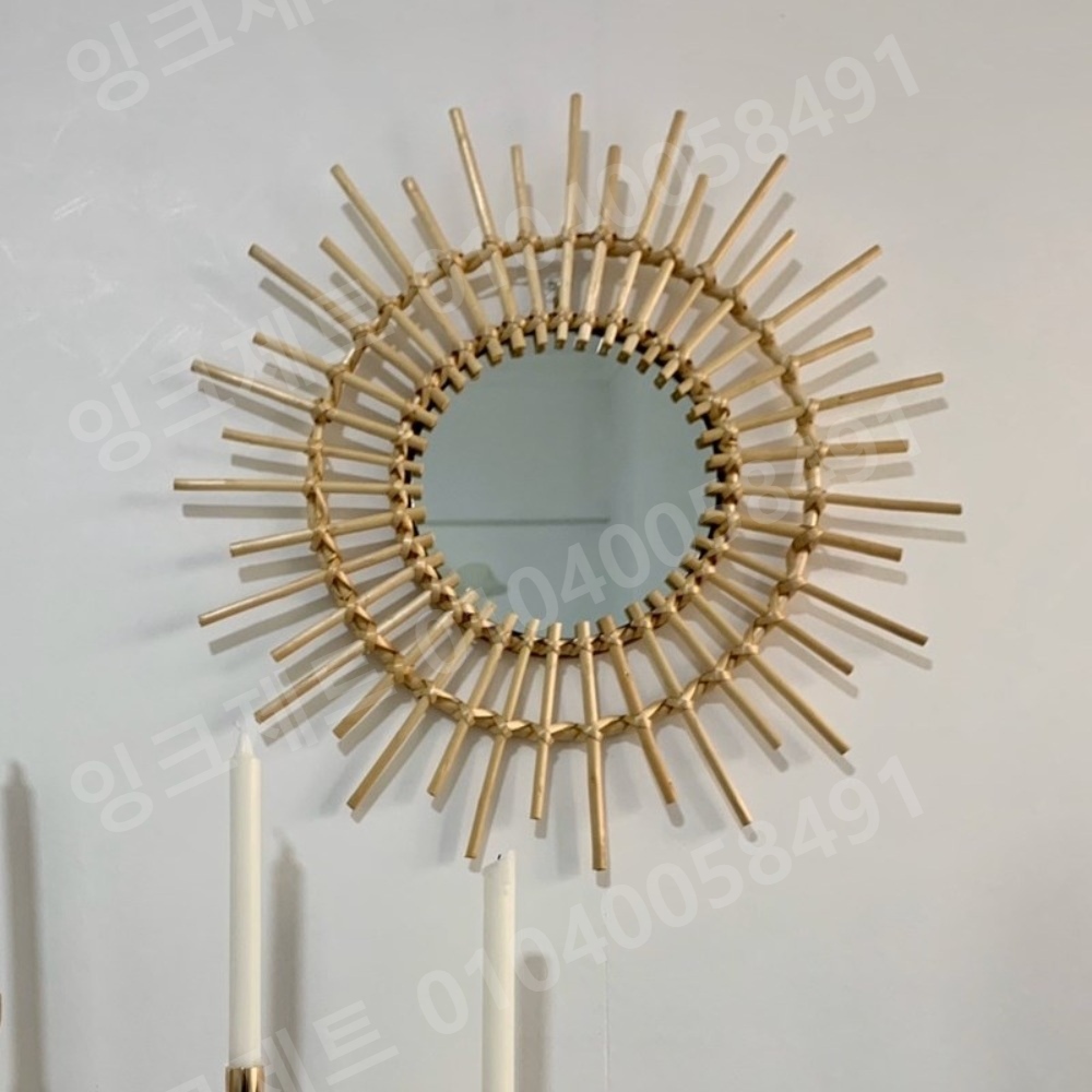 해바라기 거울 원형 라탄 프레임 유럽식 디자인 벽걸이 - 상세 이미지 5