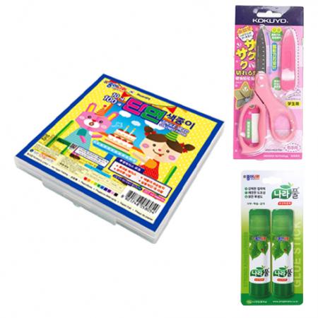 종이나라 5000 단면 색종이 케이스 + 고쿠요 SAXA 플라이 캡 가위 핑크 나라풀 15g x 2p 세트 10색 × 1세트 : 에이빔