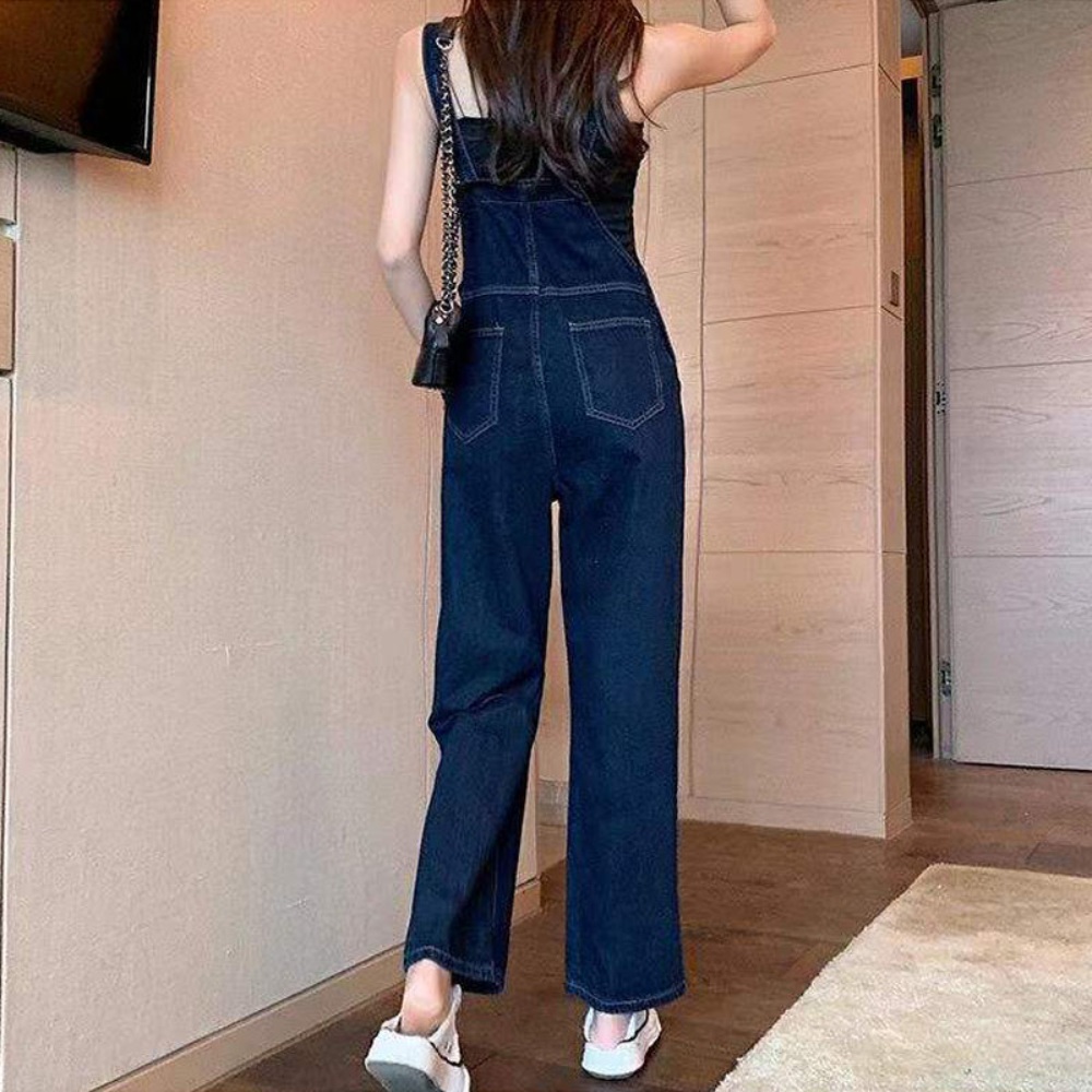 데님 나시 점프수트 멜빵 생지 오버롤 와이드팬츠 캐주얼 데일리 루즈핏 - 상세 이미지 5