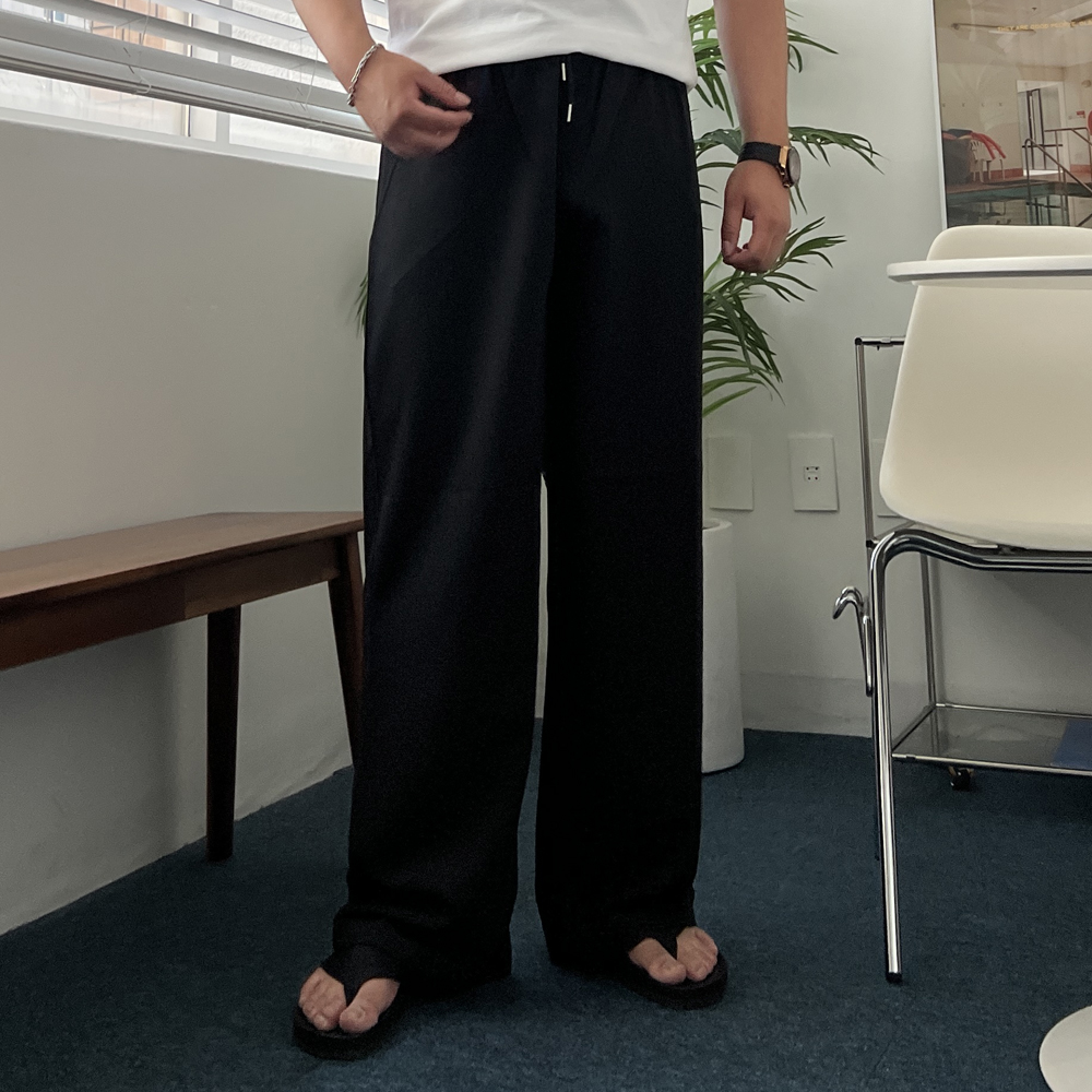 남자 여름 와이드팬츠 쿨 바지 와이드 밴딩 슬랙스 냉장고바지 - 상세 이미지 3