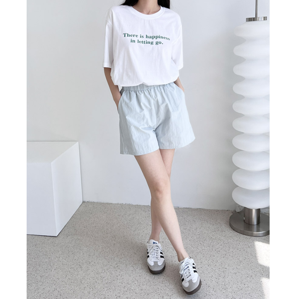 베이지색반바지 여자 바스락 냉장고 3부 고무줄 밴딩 반바지 - 상세 이미지 4