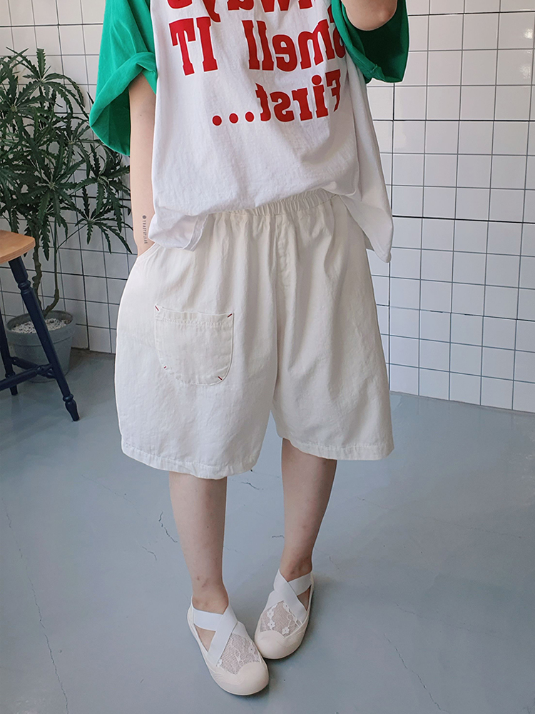 오버핏 치마바지 레드스티치 면 반바지