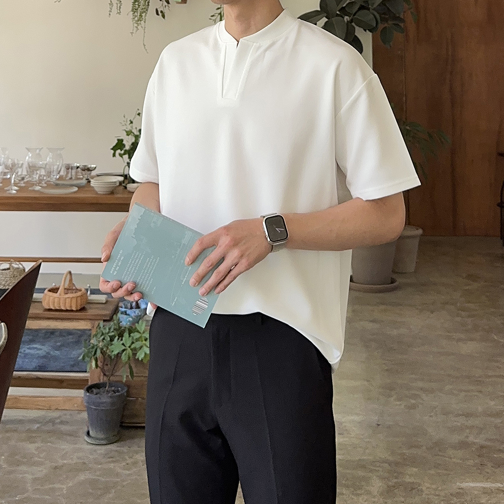 1+1 남자 반팔티 차이나카라 헨리넥 브이넥 여름 티셔츠 - 상세 이미지 3