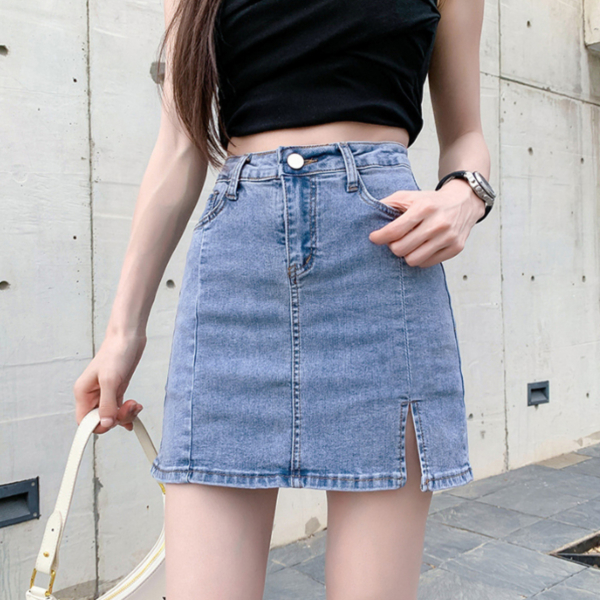 슬림핏 H라인 데님 청치마 속바지 미니스커트 - 상품 이미지