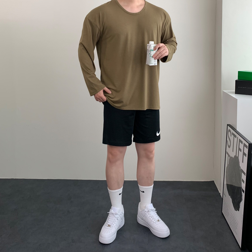 남자 머슬핏 티셔츠 유넥 긴팔 반팔 헬스오버핏 빅 사이즈 어깨넓어보이는 헬창옷 - 상세 이미지 2