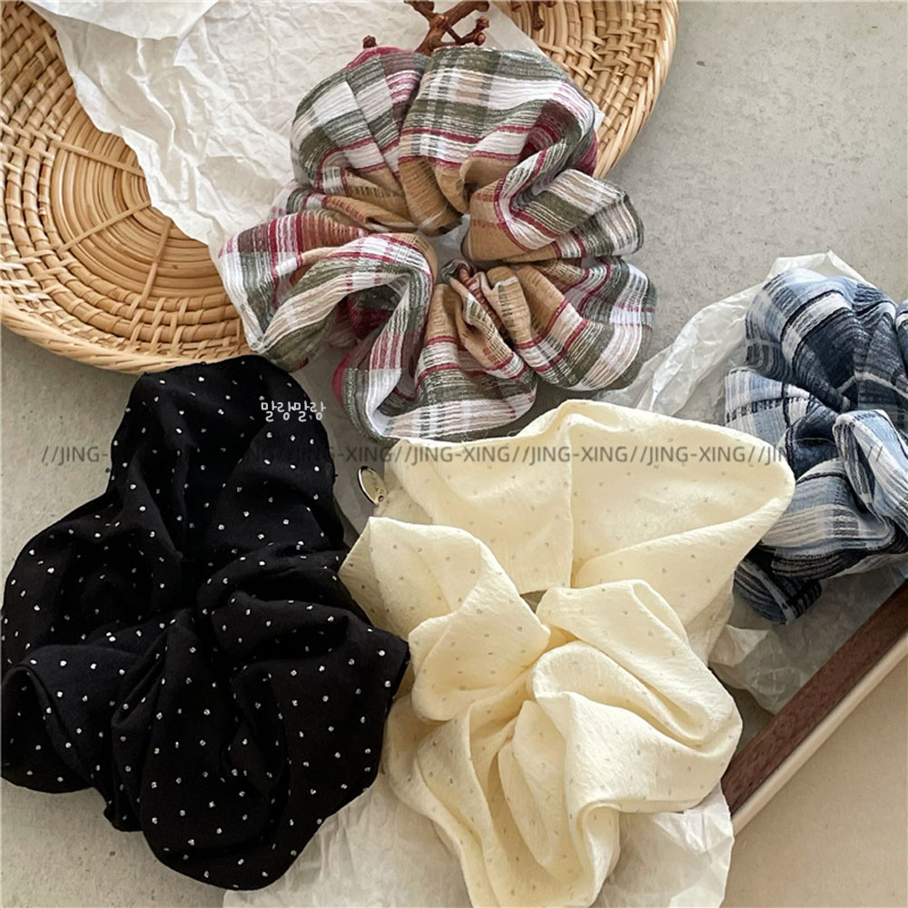 체크 곱창머리끈 데일리 헤어스크런치 예쁜 헤어슈슈 - 상세 이미지 4