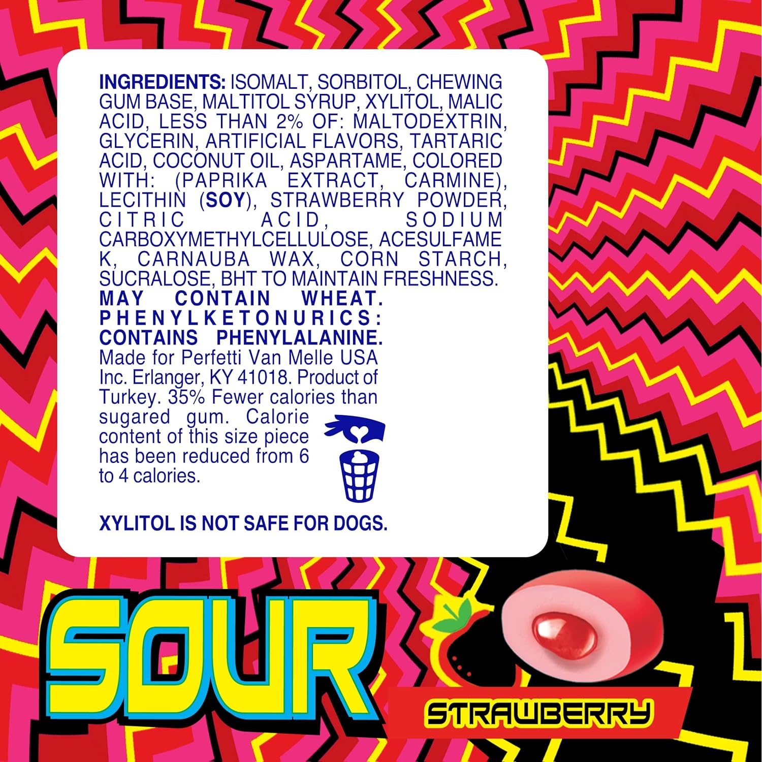 멘토스 자일리톨 함유 SOUR 무설탕 츄잉껌 신 딸기 맛 28P 병(6팩) 이미지 6