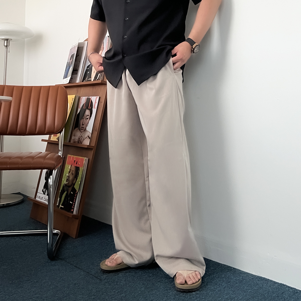 남자 여름 와이드팬츠 쿨 바지 와이드 밴딩 슬랙스 냉장고바지 - 상세 이미지 5