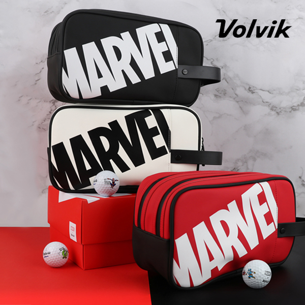 VOLVIK 마블 콜라보 브릭로고 투지퍼 골프 파우치백 - 상품 이미지