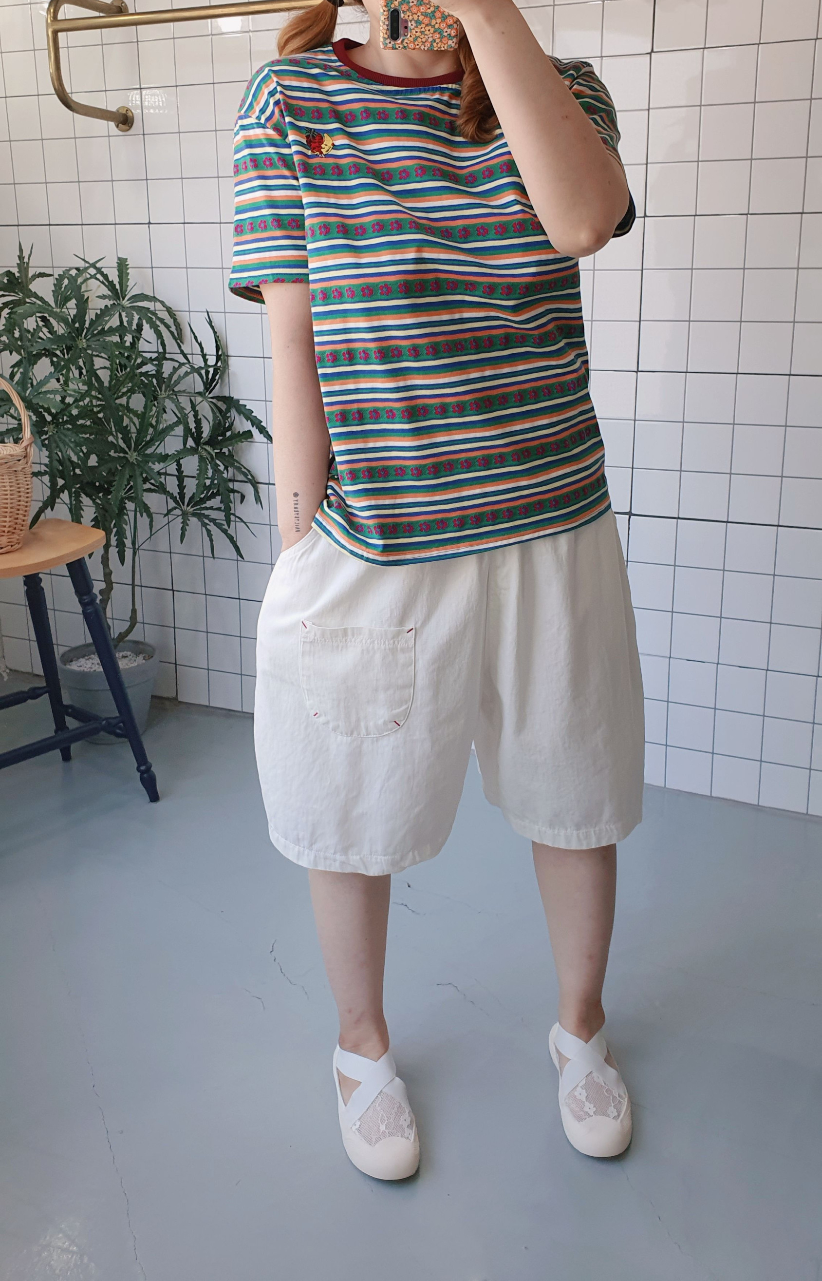 오버핏 치마바지 레드스티치 면 반바지 이미지 6