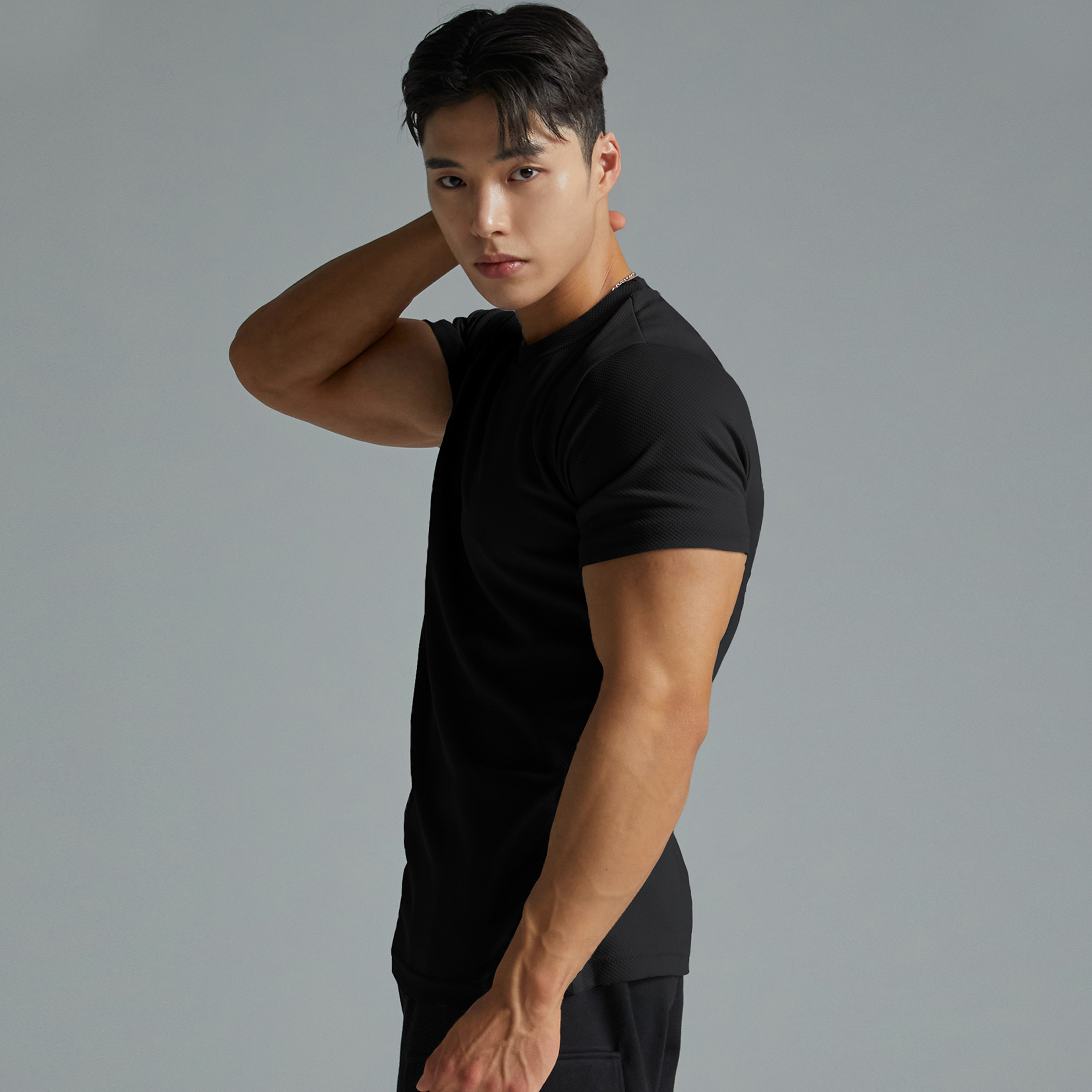 허니컴 드라이 쿨론 쿨티 기능성 쿨링 무지 레이어드 반팔 운동 헬스 티셔츠 이미지 2