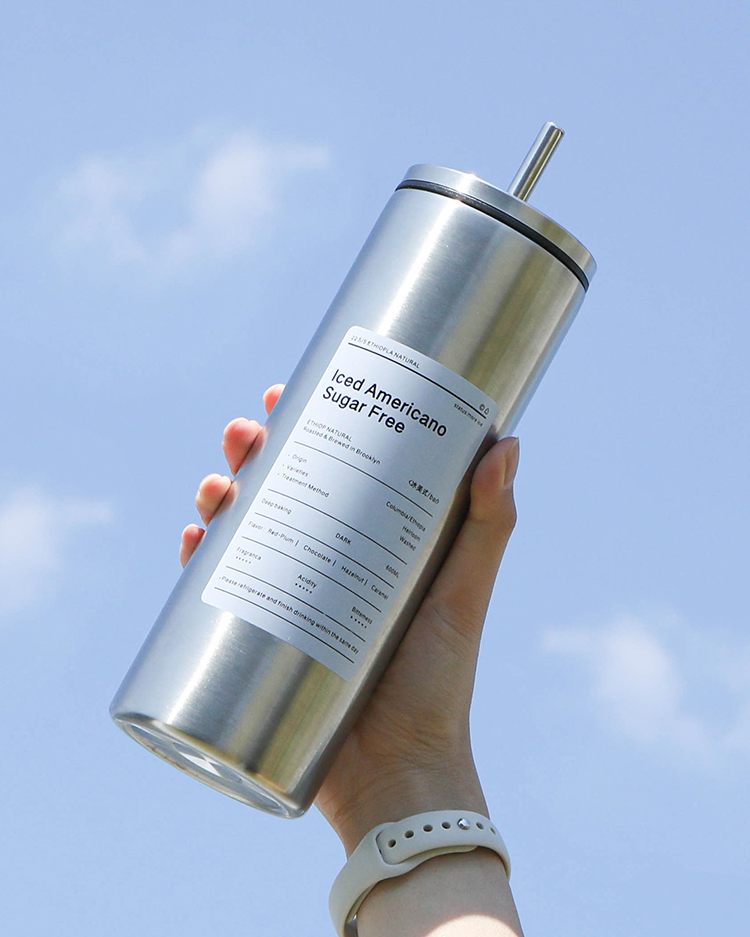 카페 304스텐 슬림 대용량 빨대 텀블러 보온병 700ml 라벨