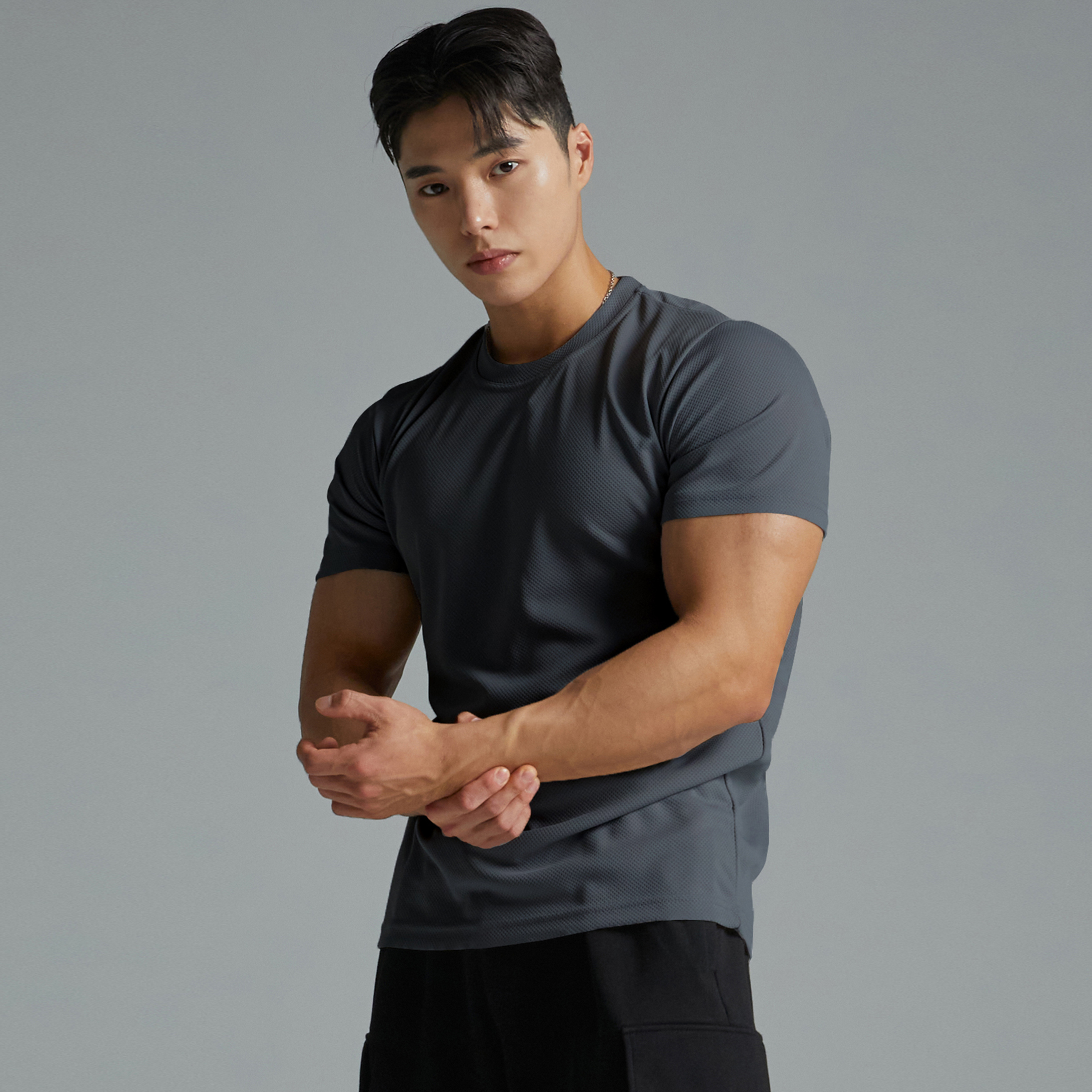 허니컴 드라이 쿨론 쿨티 기능성 쿨링 무지 레이어드 반팔 운동 헬스 티셔츠 이미지 3