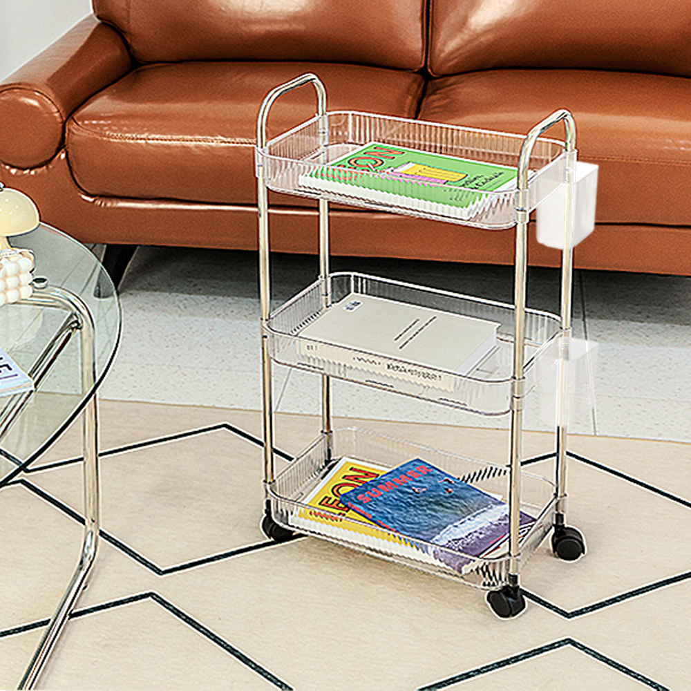 레토 트롤리 4단 투명 아크릴 이동식 웨건 카트
