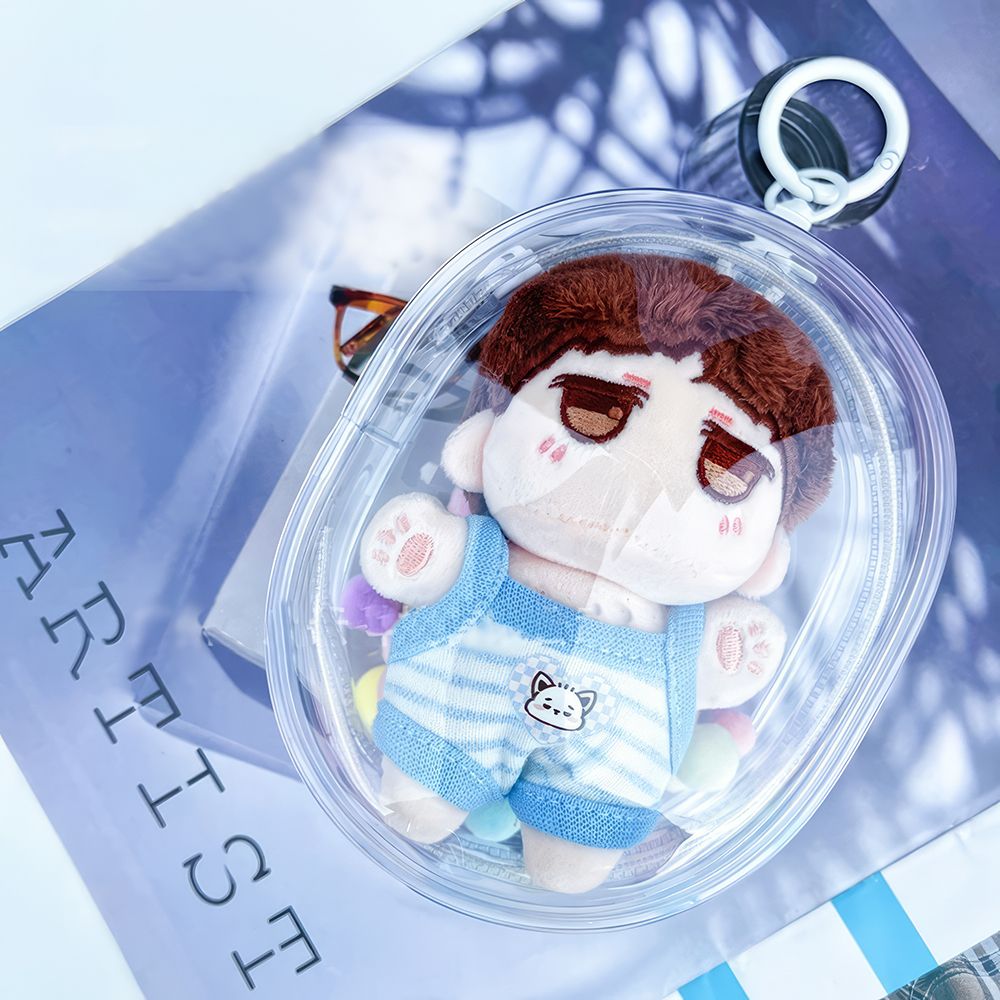 솜인형 파우치 PVC 미니 인형 외출 보관 투명 화이트 원형 피규어 가방 10cm - 상세 이미지 5