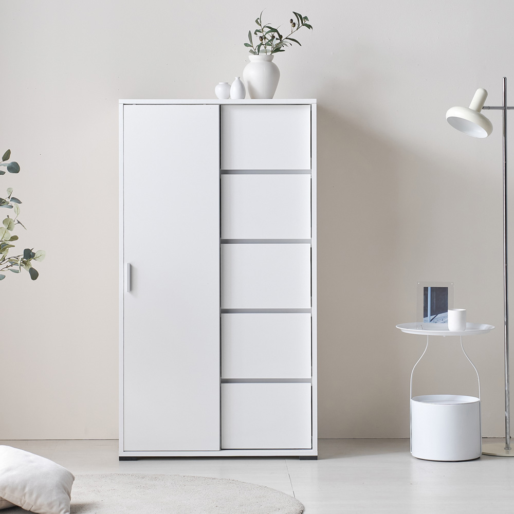 누비아 낮은 슬라이드 옷장 시스템장 드레스룸 슬라이딩 수납 시스템옷장 800x550x1456mm, 서랍형, 화이트