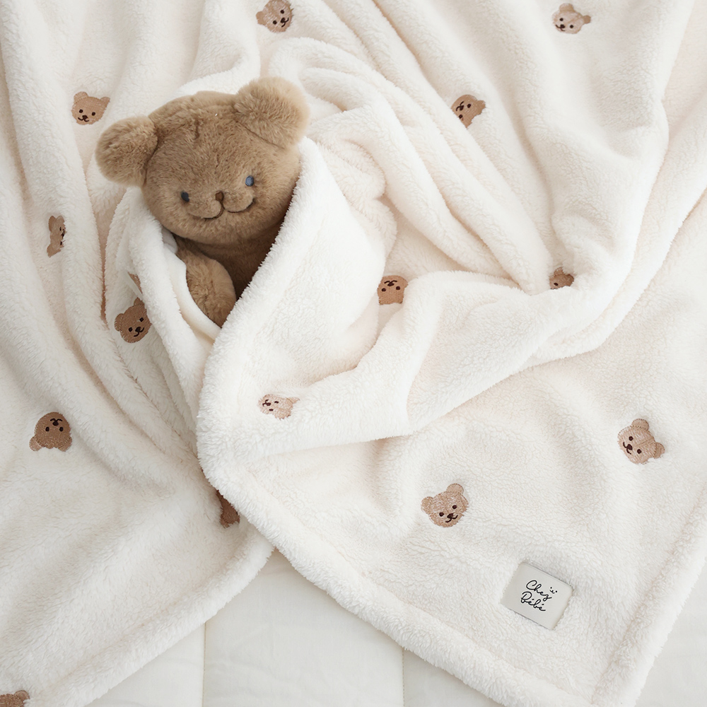 자수 보아극세사 양면 도톰한 겨울 블랭킷 아기 담요 쉐고미