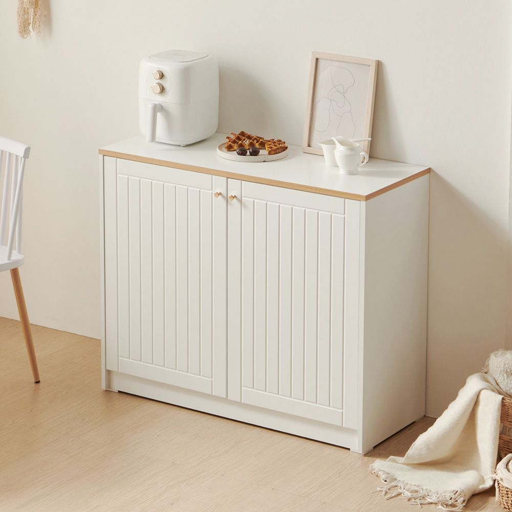 바랑 홈카페수납장 주방 보조 수납장 맘마존 커피머신선반 홈카페장 1000x400x830mm, 2단, 화이트 - 상세 이미지 4
