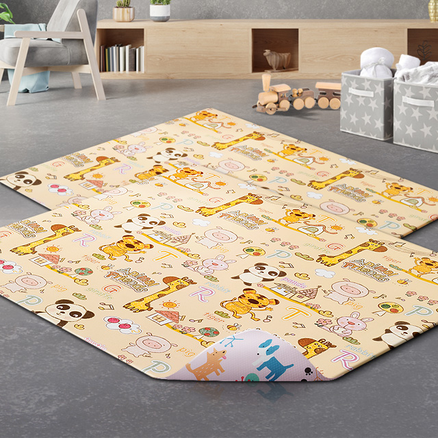 층간소음놀이방매트 플레이 어린이집 유치원 자동차도로 동물농장 양면대 170x140cm2개 - 상품 이미지