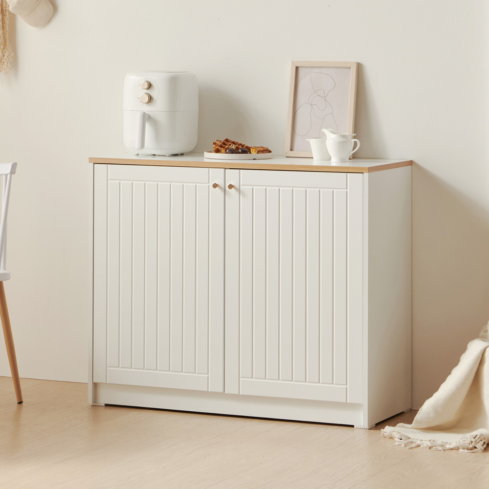 바랑 홈카페수납장 주방 보조 수납장 맘마존 커피머신선반 홈카페장 1000x400x830mm, 2단, 화이트 - 상품 이미지
