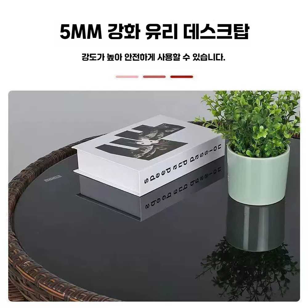 발코니 등나무 의자 테이블 3피스 세트 야외 테라스 라탄 브라운 원형-방석없음 - 상세 이미지 3
