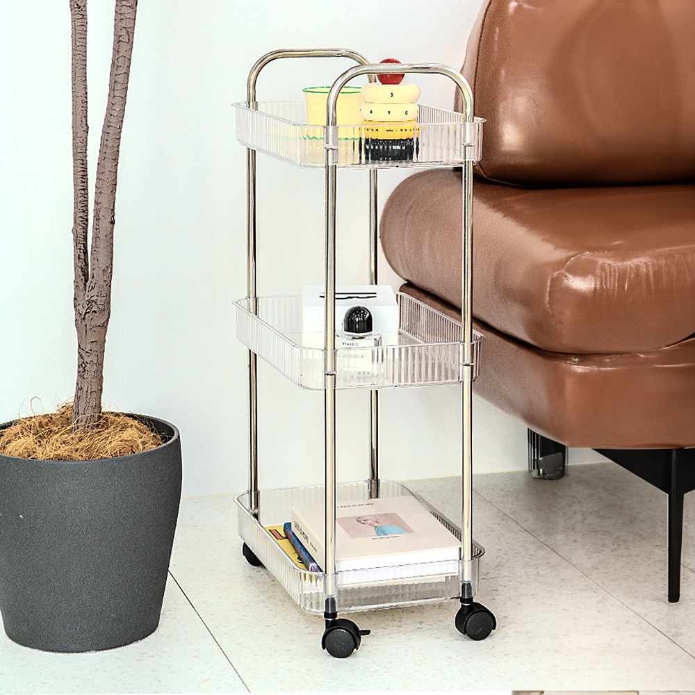 레토 트롤리 4단 투명 아크릴 이동식 웨건 카트