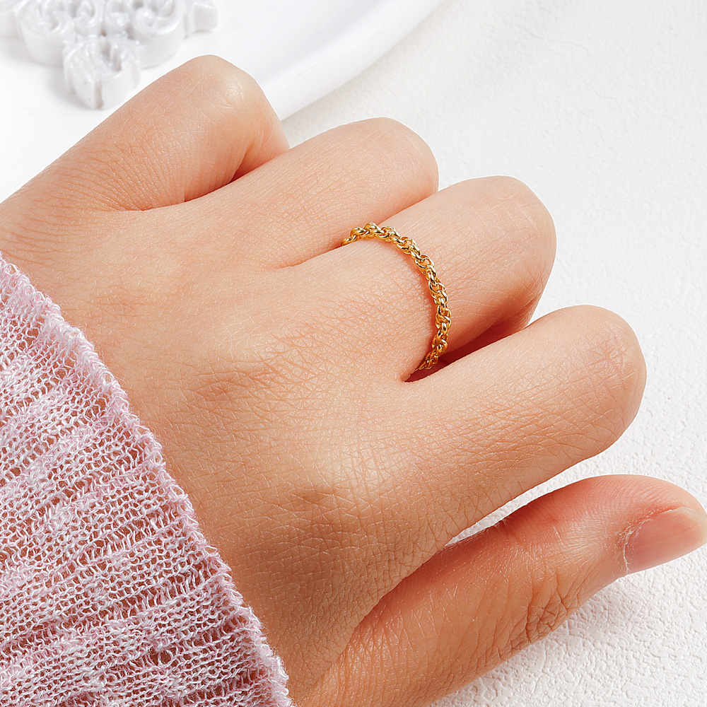 볼륨 써클 체인 반지 데일리 링 레이어드 여자 친구 선물 우정 14K 18K - 상세 이미지 3