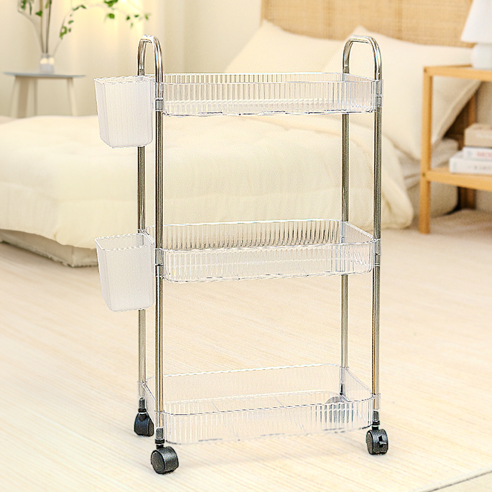 레토 트롤리 4단 투명 아크릴 이동식 웨건 카트