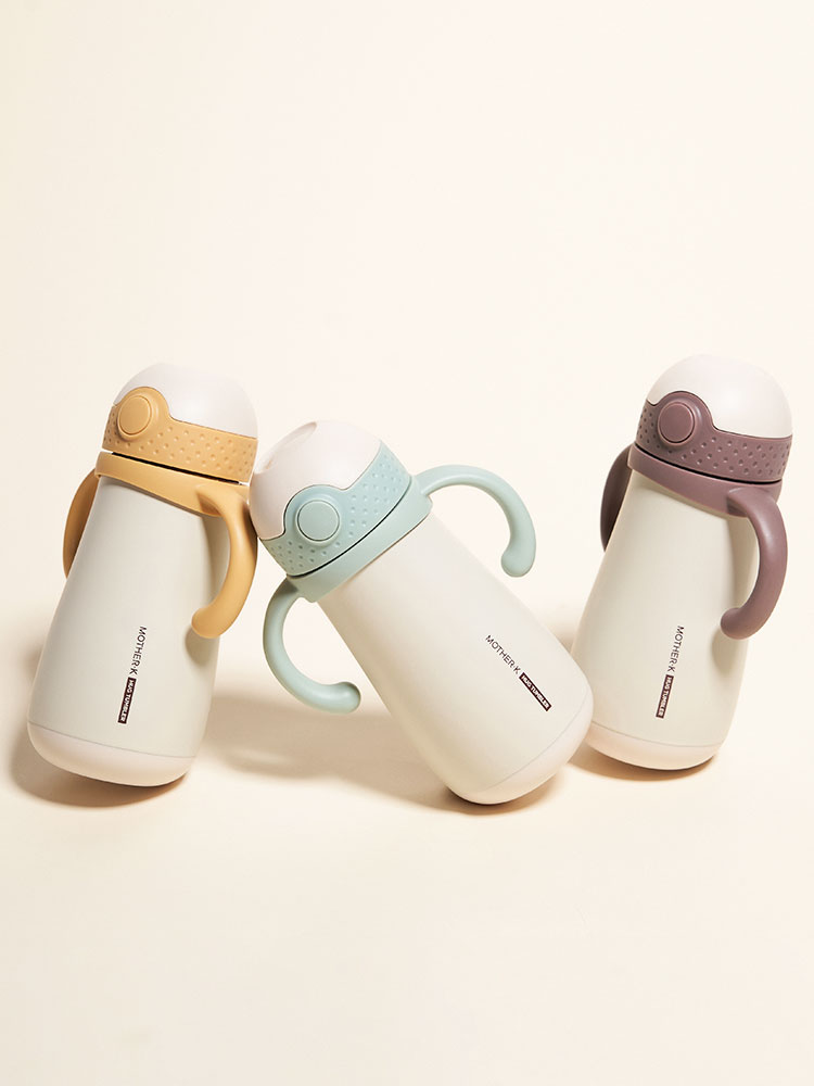 [젖병식기세정제 GIFT] 마더케이 허그 보온보냉 스테인리스 원터치 아기 스텐빨대컵 350ml - 상세 이미지 3