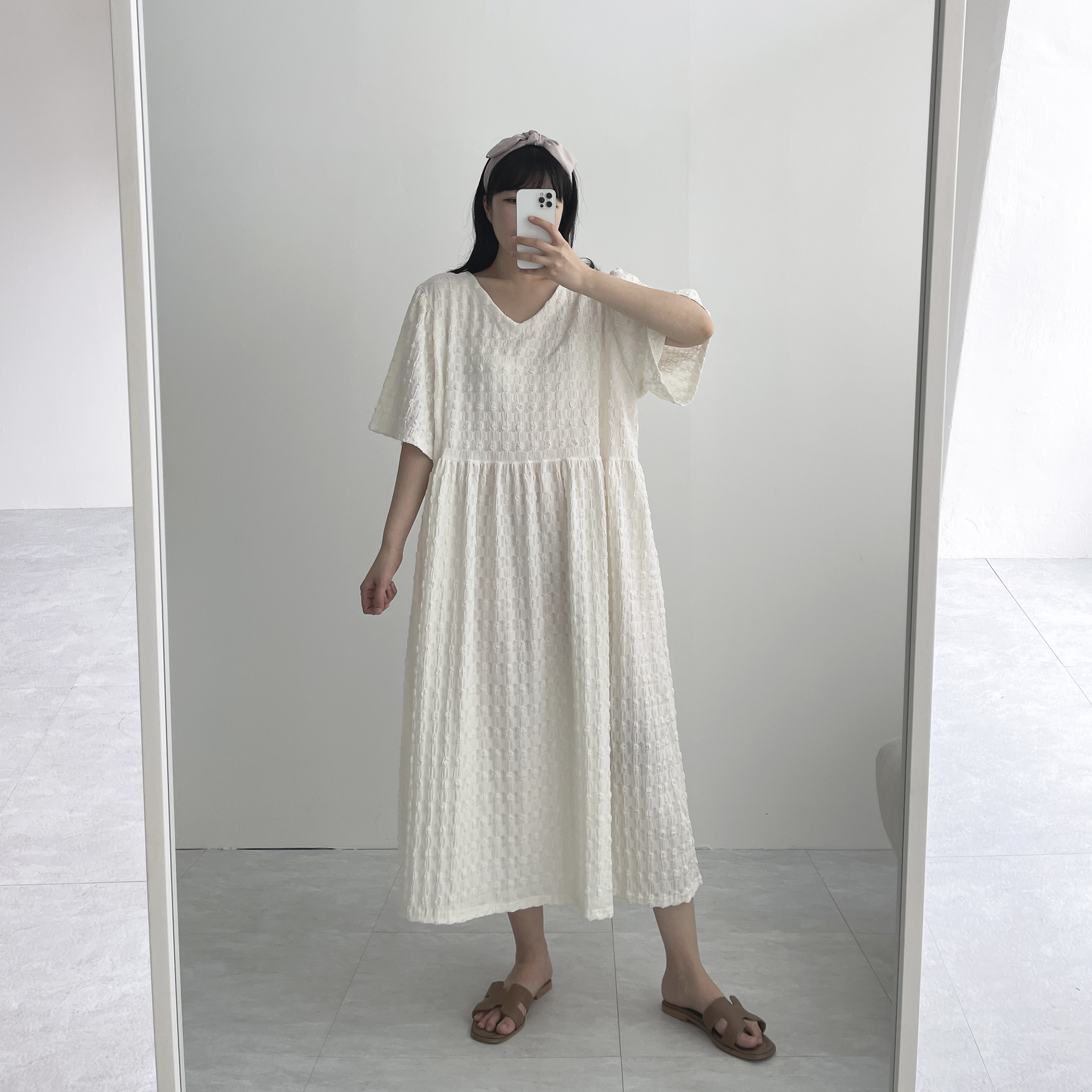 여신원피스 날개 엠보원피스 77사이즈원피스 - 상세 이미지 5