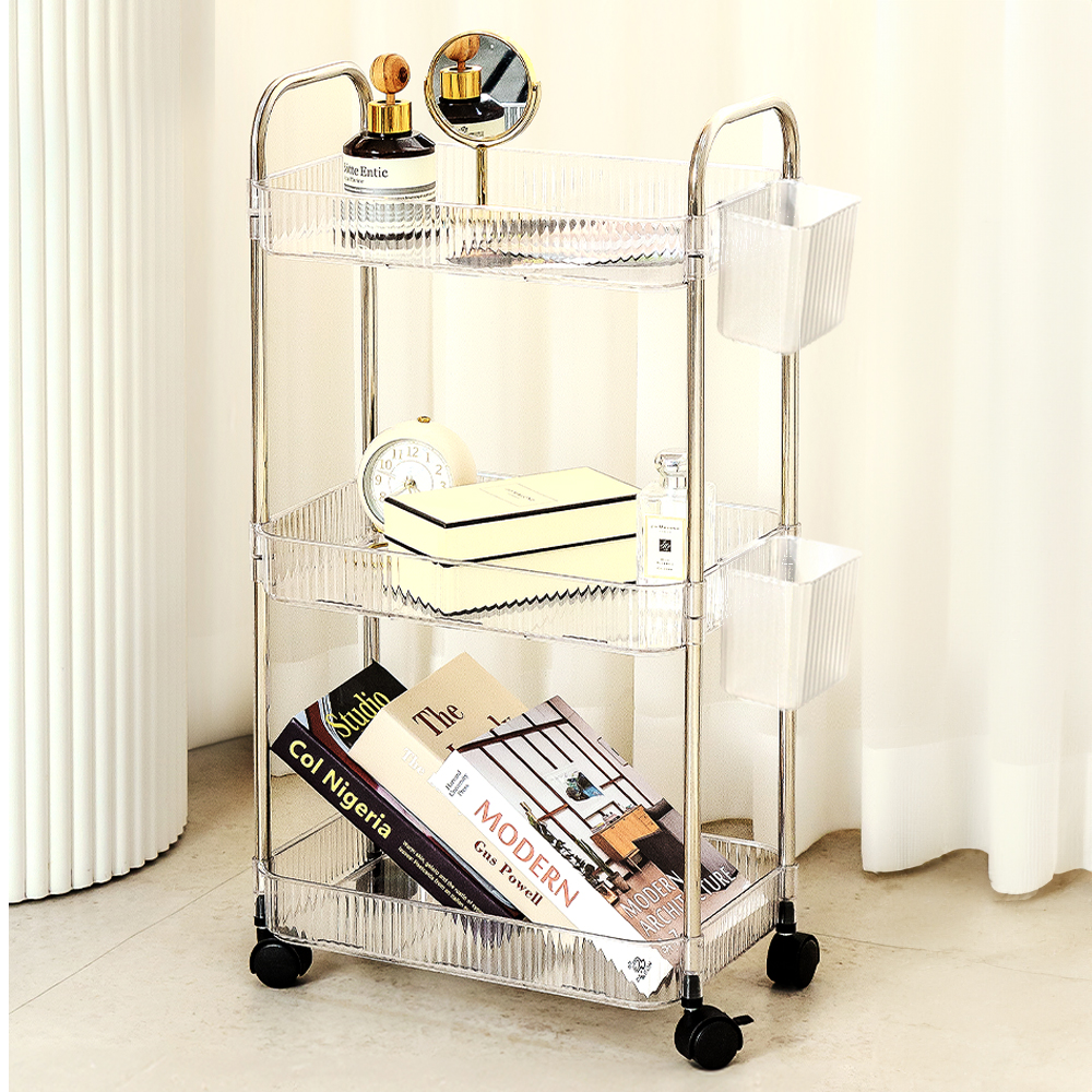 레토 트롤리 4단 투명 아크릴 이동식 웨건 카트