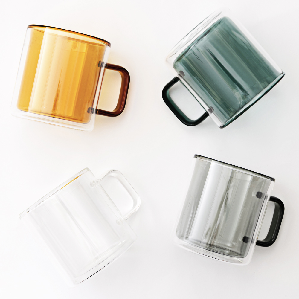 칼딘 홈카페 이중 내열 유리컵 더블월글라스 컬러풀 머그 컵 그레이