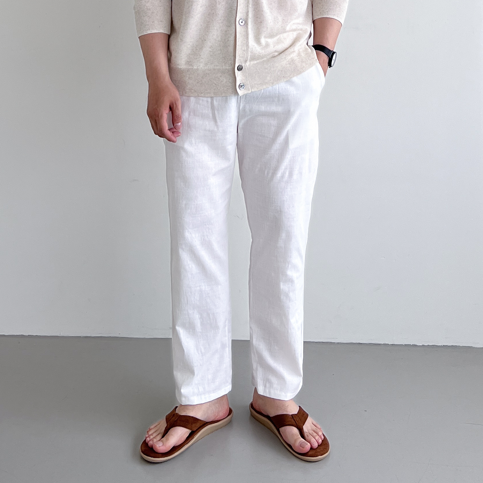 남자흰바지 남자백바지 남성마바지 린넨슬랙스 - 상세 이미지 5