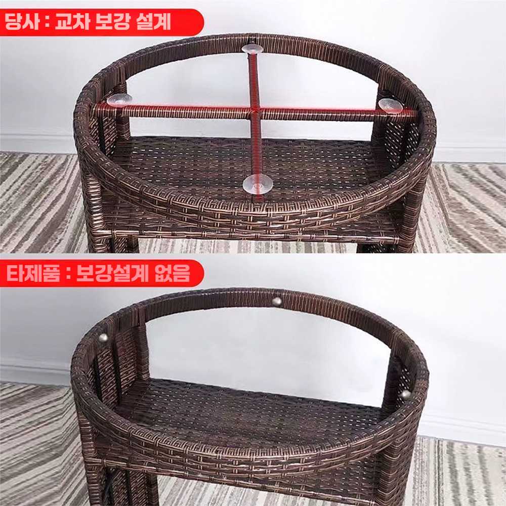 발코니 등나무 의자 테이블 3피스 세트 야외 테라스 라탄 브라운 원형-방석없음 - 상세 이미지 4