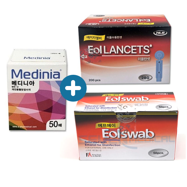 메디니아 혈당시험지 50매입+에프에이 이올란셋 200pcs+에프에이 이올스왑 50매입 세트 : 세븐메디