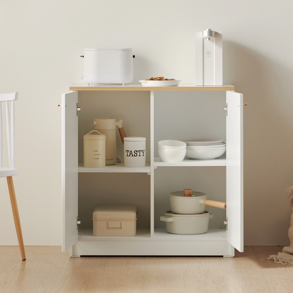 바랑 홈카페수납장 주방 보조 수납장 맘마존 커피머신선반 홈카페장 800x400x830mm, 2단, 화이트 - 상세 이미지 3