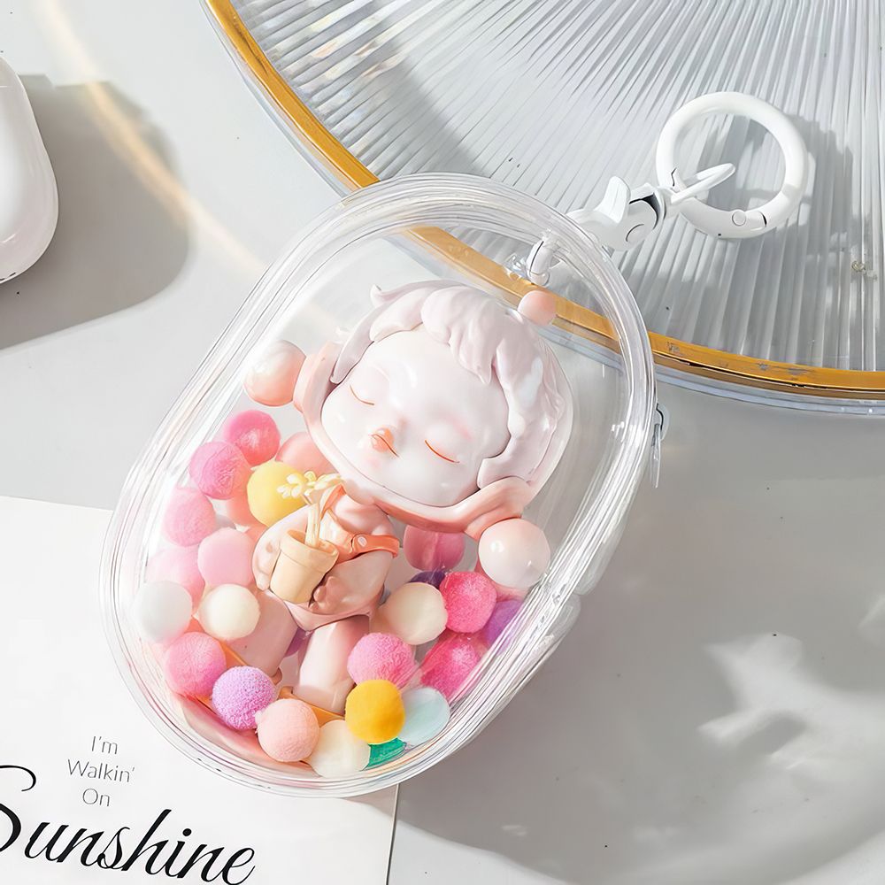 솜인형 파우치 PVC 미니 인형 외출 보관 투명 화이트 원형 피규어 가방 10cm 이미지 7