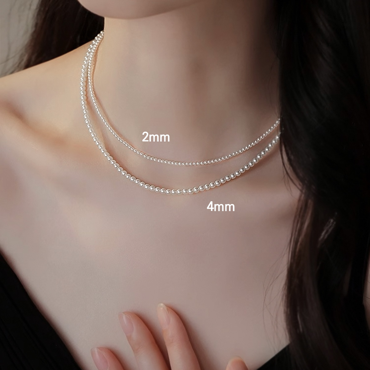 진주알 기본 심플 데일리 클래식 2Size 목걸이 [2mm 4mm]  N303 - 상세 이미지 2