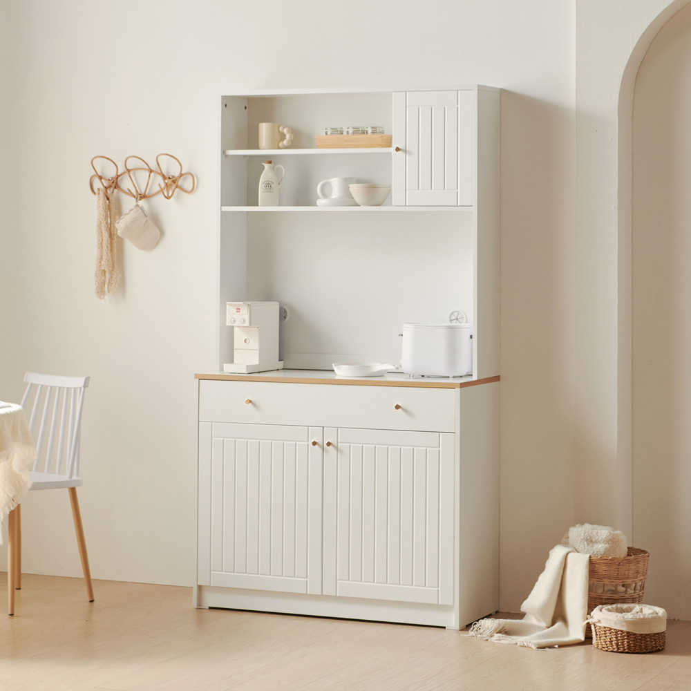 바랑 홈카페장 주방수납장 상부장 그릇장식장 팬트리 맘마존 선반 1000x235x1010mm, 3단, 화이트 - 상세 이미지 4